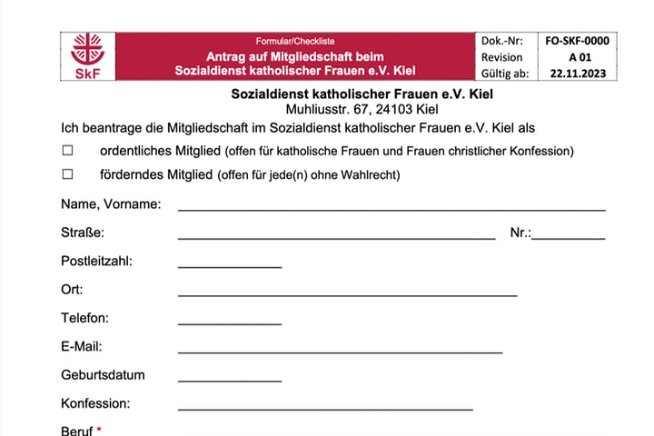 Mitgliedsantrag Download des SkF e.V. Kiel